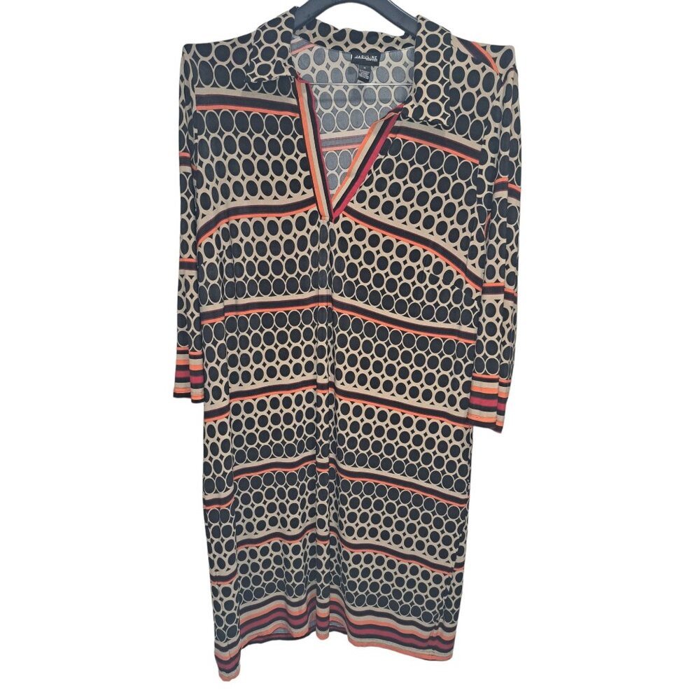 Jaquline Design Studio Multicolor Chic & Bold1X 3/4 Sleeve Maxi  V-neck Dress